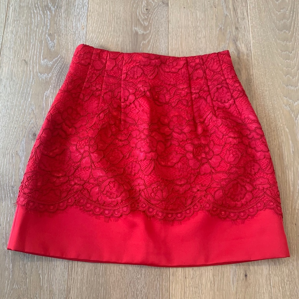red satin and lace skirt